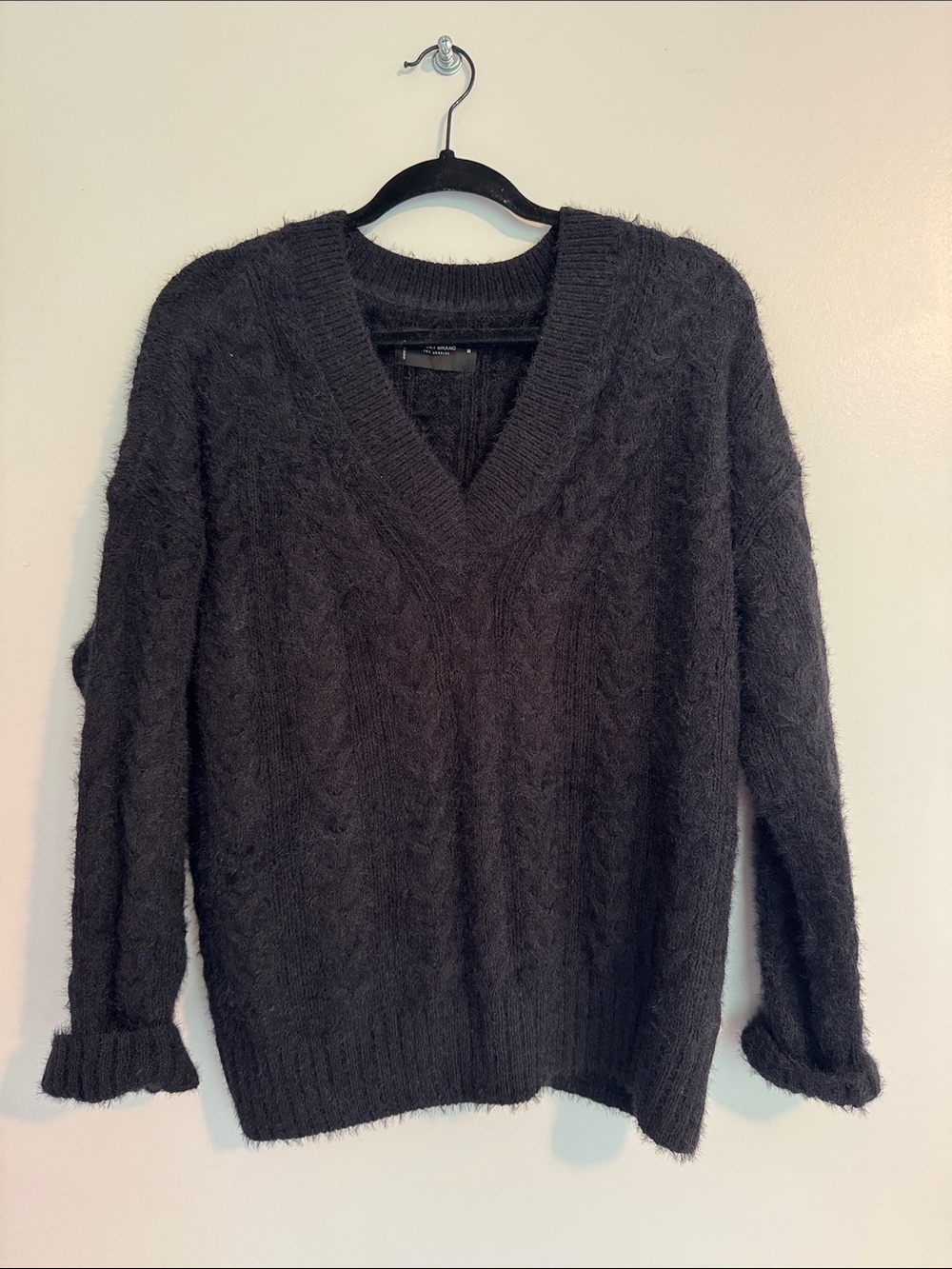 Lucky Brand Black V-Neck Cable Knit Women's Sweater - Picture 3 of 6